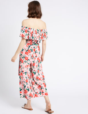 Floral bardot hot sale jumpsuit