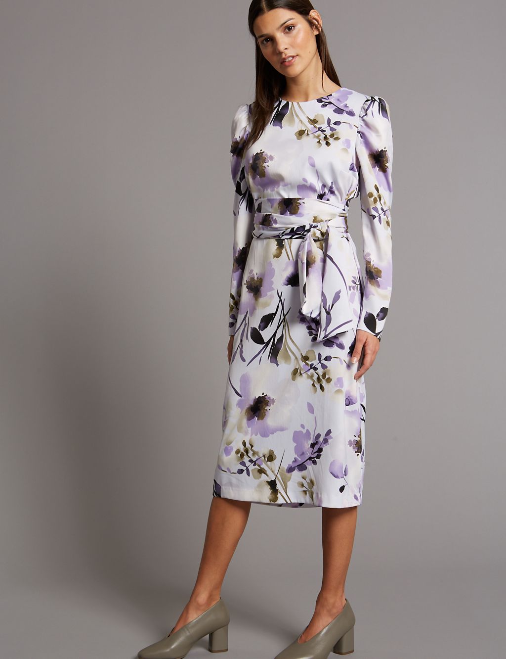 Floral Print Belted Tunic Midi Dress 3 of 5