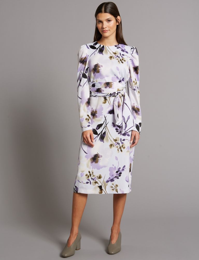 Floral Print Belted Tunic Midi Dress 3 of 5
