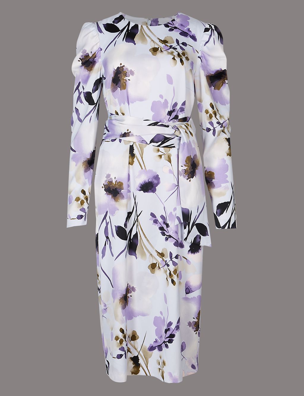 Floral Print Belted Tunic Midi Dress 1 of 5