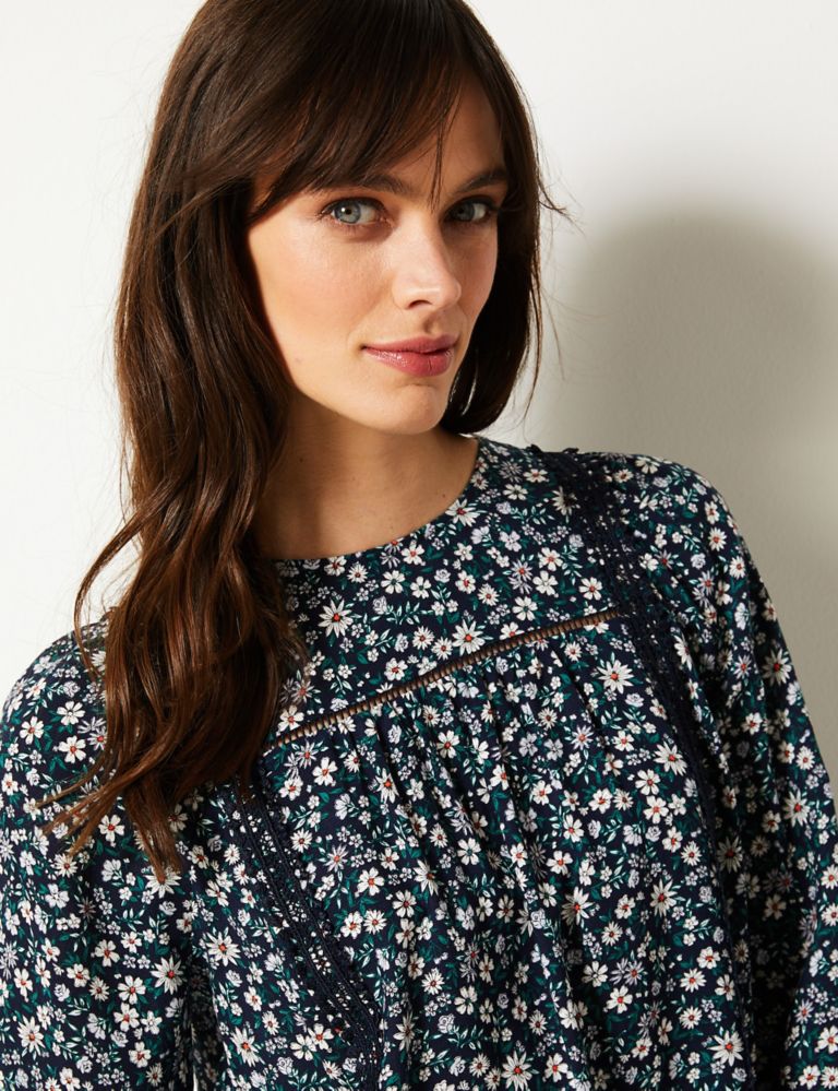 Floral Print Blouse with Linen 1 of 4