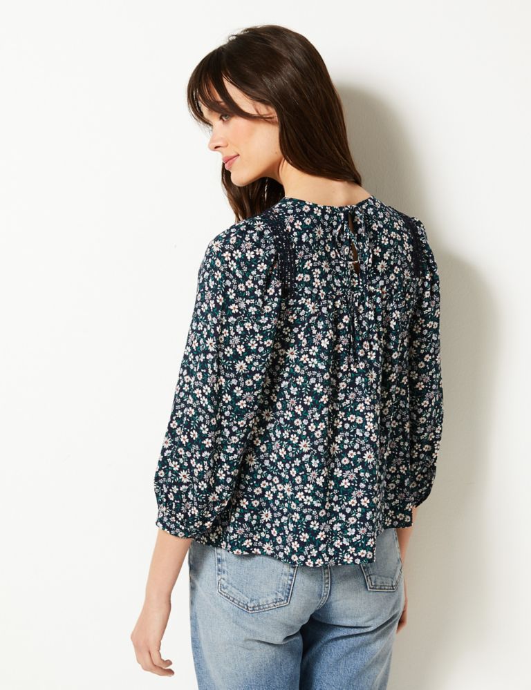 Floral Print Blouse with Linen 4 of 4