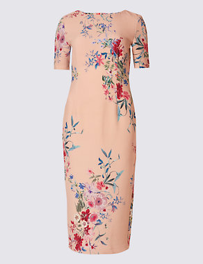 Floral Print Bodycon Midi Dress Image 2 of 4