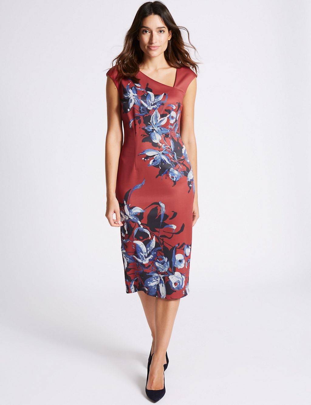 Floral Print Cap Sleeve Bodycon Midi Dress 3 of 5