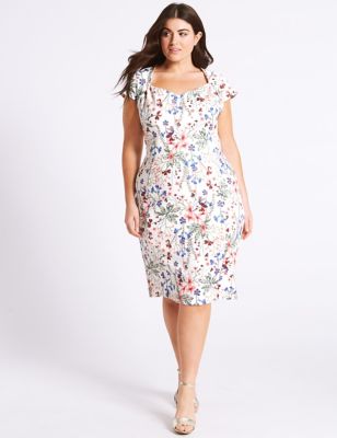 Floral Print Fuller Bust Bodycon Midi Dress, M&S Collection