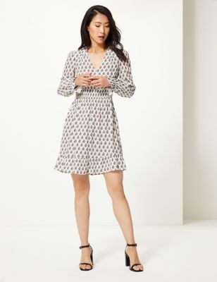 Floral Print Cuff Detail Waisted Dress | M&S Collection | M&S