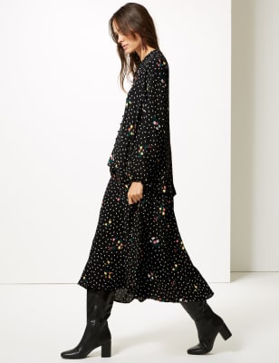 marks and spencer black floral dress