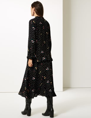 marks and spencer black floral dress