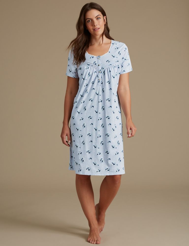 Floral Print Embroidered Nightdress 1 of 6