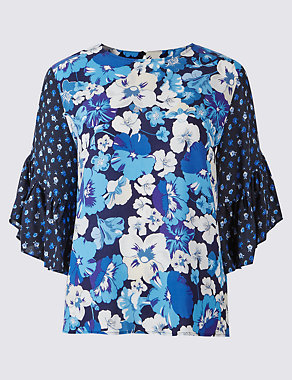 Floral Print Frill Sleeve Shell Top Image 2 of 5