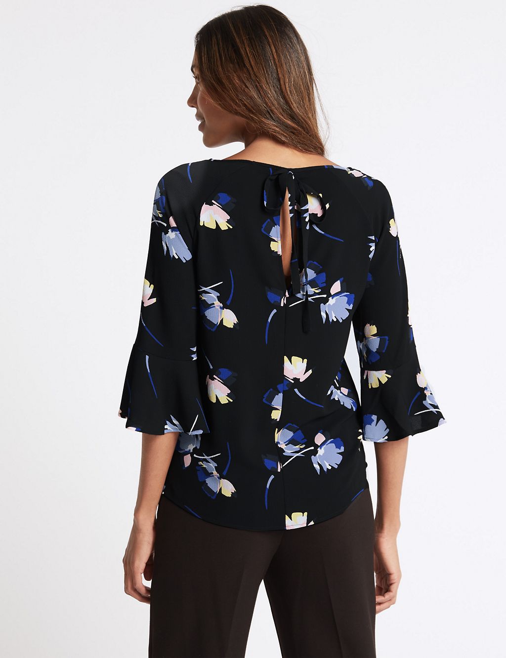 Floral Print Kimono Flared Sleeve Shell Top | M&S Collection | M&S