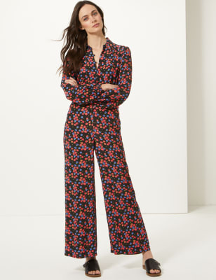 Floral long store sleeve jumpsuit