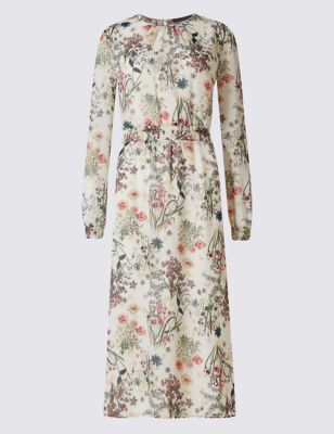 Floral Print Long Sleeve Midi Dress Image 2 of 4