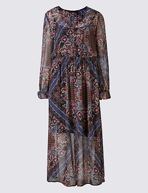 Floral Print Long Sleeve Midi Dress Image 2 of 4