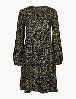 Floral Print Long Sleeve Relaxed Mini Dress Image 2 of 5