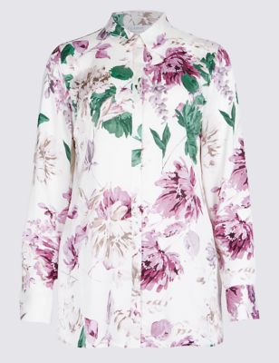Floral Print Long Sleeve Satin Shirt Image 2 of 5