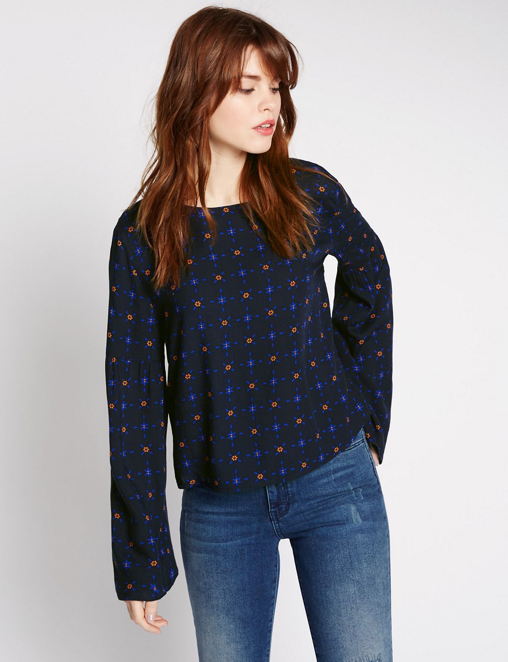 Floral Print Long Sleeve Shell Top 3 of 4