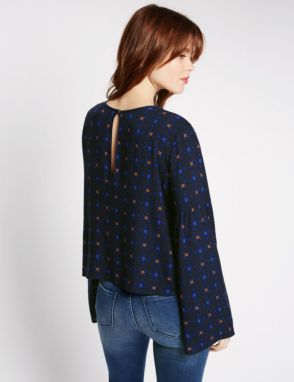 Floral Print Long Sleeve Shell Top 2 of 4
