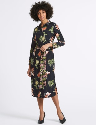 Floral Print Long Sleeve Shirt Midi Dress M S Collection M S