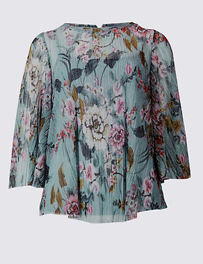 Floral Print Metallic Pleated Blouse Image 2 of 4