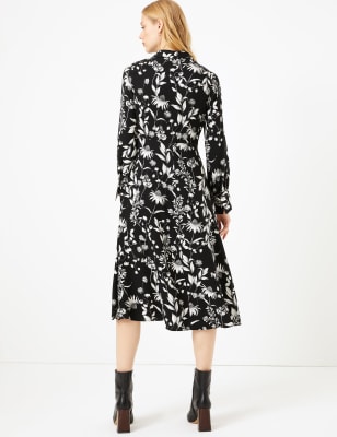 Marks and spencer black floral cheap dress