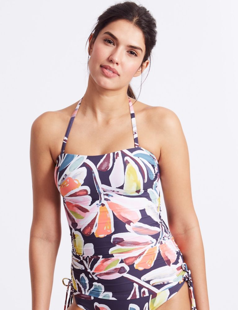 Floral Print Padded Bandeau Tankini Top 1 of 5