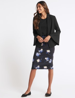 Navy blue floral outlet pencil skirt