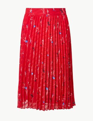 Floral Print Pleated Fit & Flare Midi Skirt Image 2 of 4
