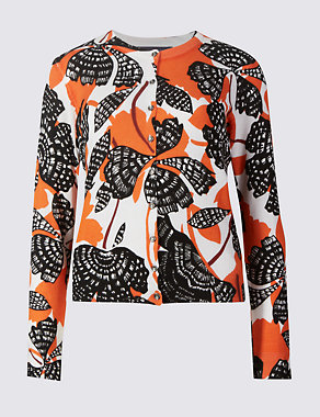 Floral Print Ribbed Round Neck Cardigan Image 2 of 4