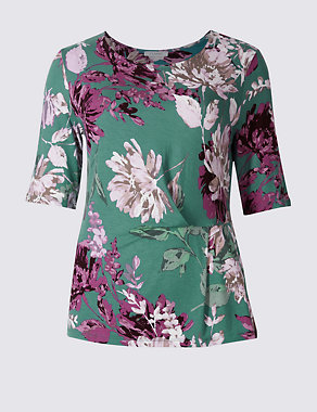 Floral Print Round Neck Half Sleeve T-Shirt Image 2 of 5