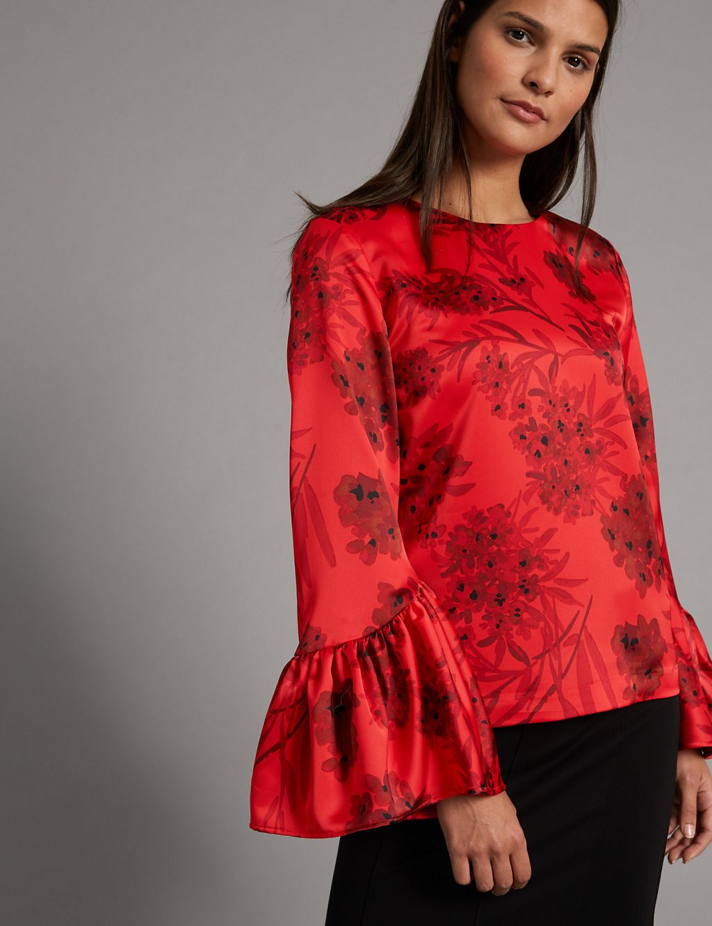 Floral Print Round Neck Long Sleeve Blouse 3 of 5