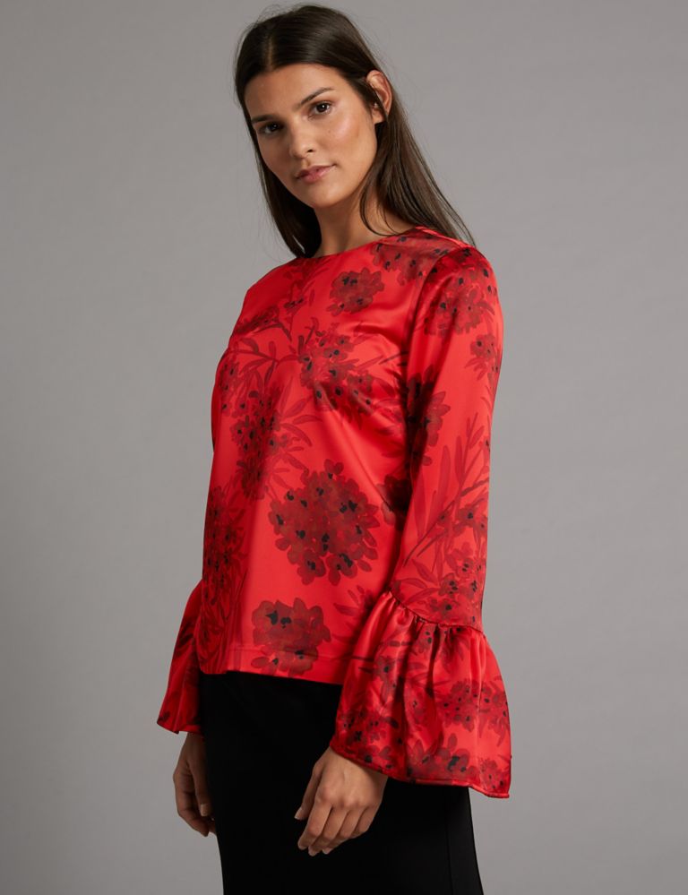 Floral Print Round Neck Long Sleeve Blouse 3 of 5