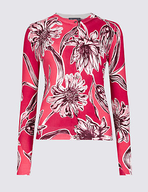 Floral Print Round Neck Long Sleeve Cardigan Image 2 of 4