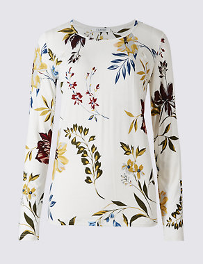 Floral Print Round Neck Long Sleeve T-Shirt Image 2 of 5