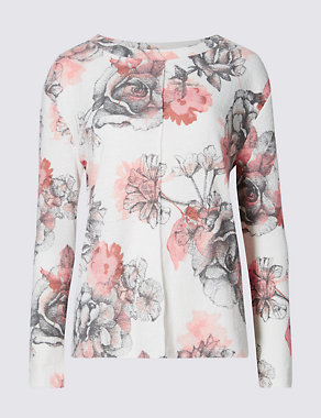 Floral Print Round Neck Long Sleeve T-Shirt Image 2 of 4