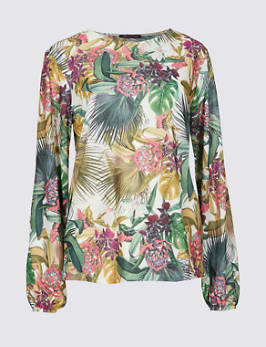 Floral Print Round Neck Long Sleeve Top Image 2 of 5