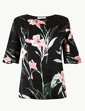 Floral Print Round Neck Relaxed Fit Blouse Image 2 of 4