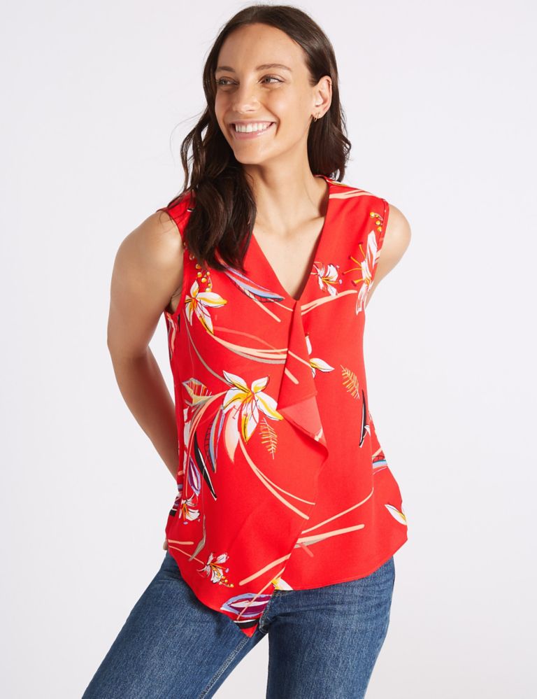 Floral Print Ruffle Front V-Neck Blouse 1 of 4