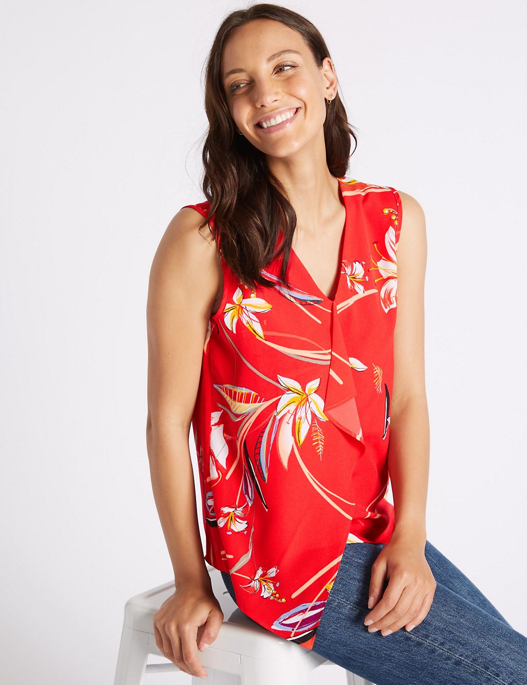 Floral Print Ruffle Front V-Neck Blouse 2 of 4