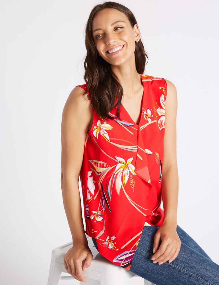 Floral Print Ruffle Front V-Neck Blouse 3 of 4