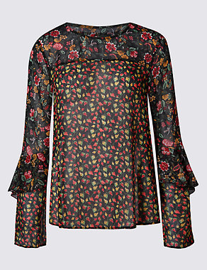Floral Print Ruffle Long Sleeve Blouse Image 2 of 4