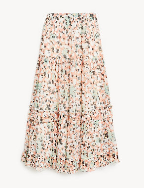 Floral Print Ruffle Midi Tiered Skirt Image 2 of 7