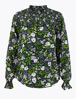 Floral Print Ruffle Neck Blouse Image 2 of 5