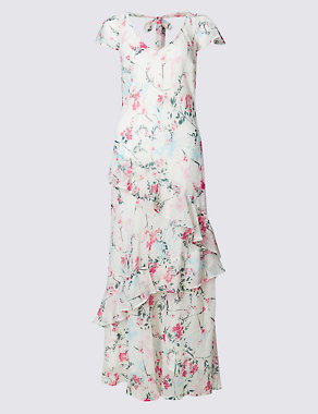 Floral Print Ruffle Short Sleeve Maxi Dress Image 2 of 4