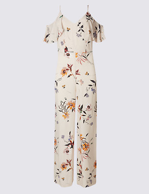 Floral Print Ruffle Sleeve Jumpsuit Image 2 of 5