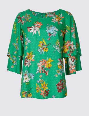 Floral Print Ruffle Sleeve Shell Top Image 2 of 4