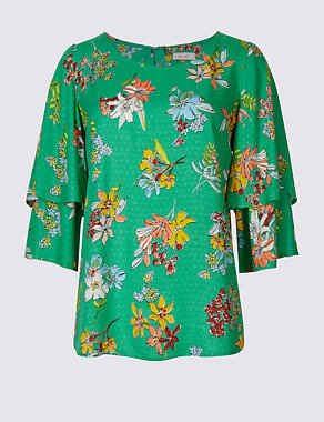 Floral Print Ruffle Sleeve Shell Top Image 2 of 4