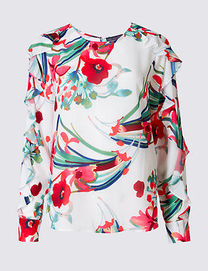 Floral Print Ruffle Split Sleeve Blouse Image 2 of 5