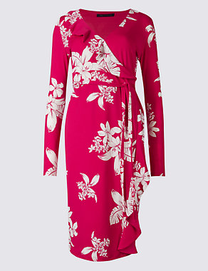 Floral Print Ruffle Wrap Dress Image 2 of 5