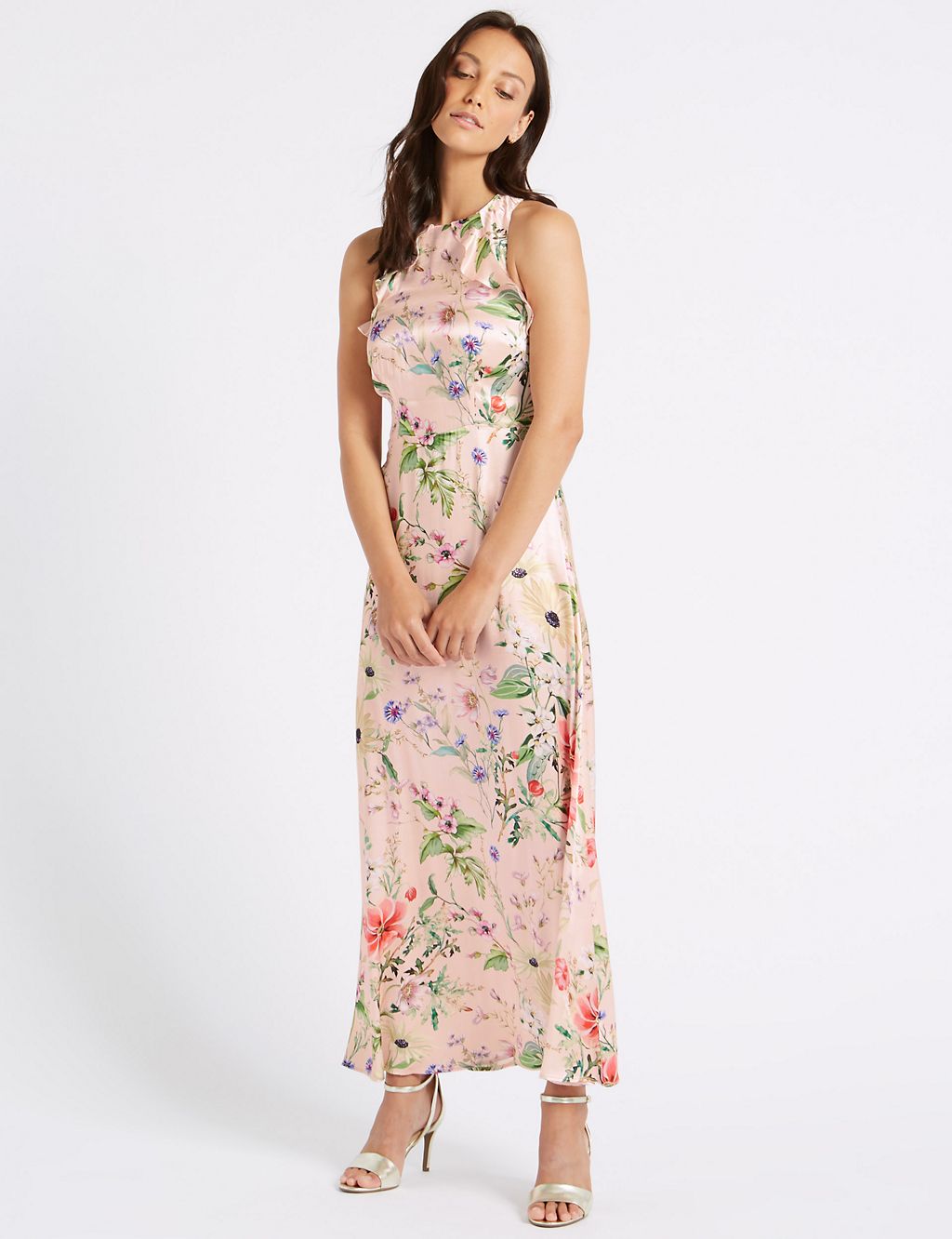 Floral Print Satin Bodycon Maxi Dress 2 of 7